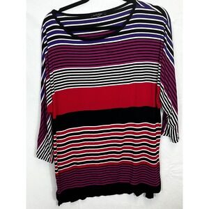 Chaus Sport Women's Size  L Multicolor 3/4 Sleeves Drape Red Black Purple Stripe